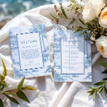 Blue Coastal Toile Wedding program Welcome card<br><div class="desc">Timeless and breezy, this collection captures the charm of a classic East Coast celebration. Featuring delicate toile patterns, palm trees, and sailboats in shades of soft blue, it evokes a refined coastal elegance. Perfect for oceanfront weddings with a traditional or preppy twist, this suite brings nautical sophistication to every detail—from...</div>