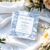 Blue Coastal Toile Wedding Save the Date card