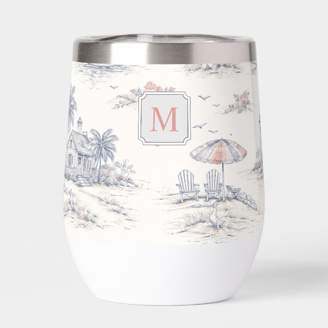 Blue Coastal Tropical French Toile Monogram (Back)