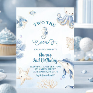 Blue Coastal two the sea 2nd birthday Invitation