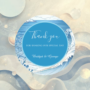 blue coastal vibe wedding classic round sticker