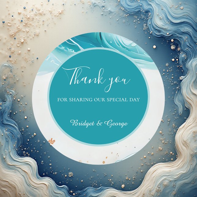 blue coastal vibe wedding classic round sticker (Creator Uploaded)
