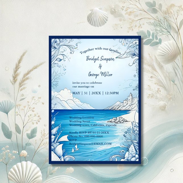 blue coastal vibe wedding Invitation (Creator Uploaded)