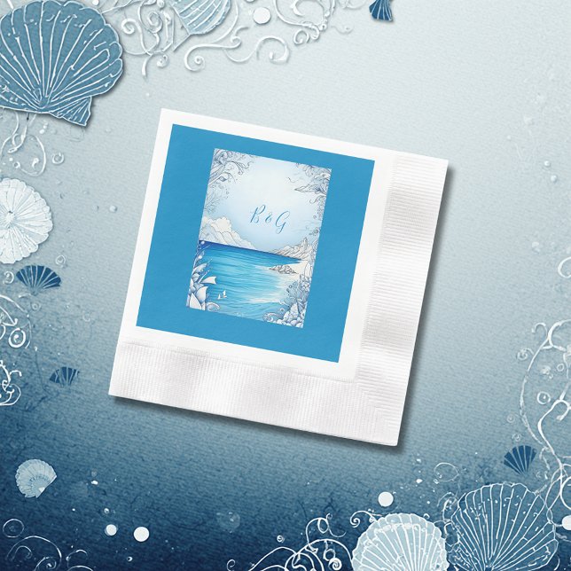 blue coastal vibe wedding napkin (Creator Uploaded)
