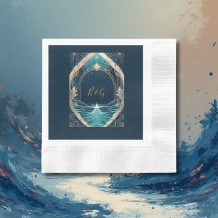 blue coastal vibe wedding napkin