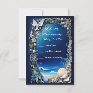 blue coastal vibe wedding rsvp card