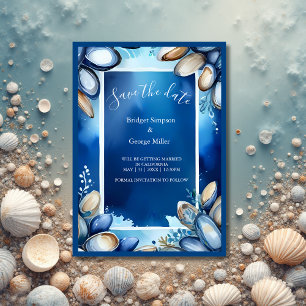 blue coastal vibe wedding safe the date Invitation