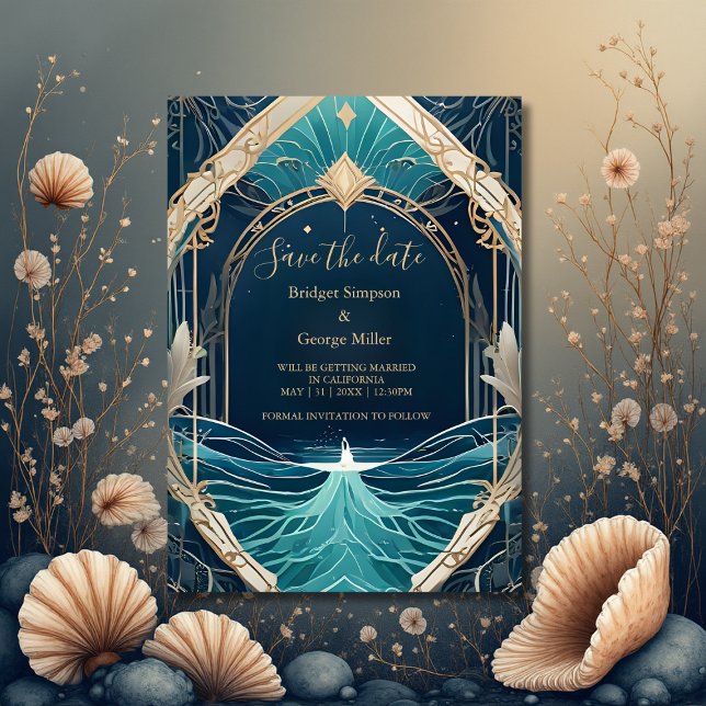 blue coastal vibe wedding safe the date Invitation (Creator Uploaded)