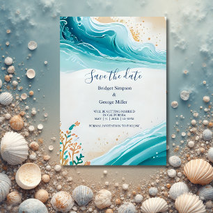 blue coastal vibe wedding safe the date Invitation
