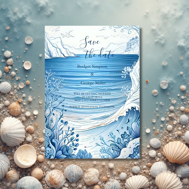 blue coastal vibe wedding safe the date Invitation (Creator Uploaded)