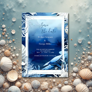 blue coastal vibe wedding safe the date Invitation