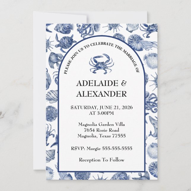 Blue Coastal Wedding Invitation (Front)