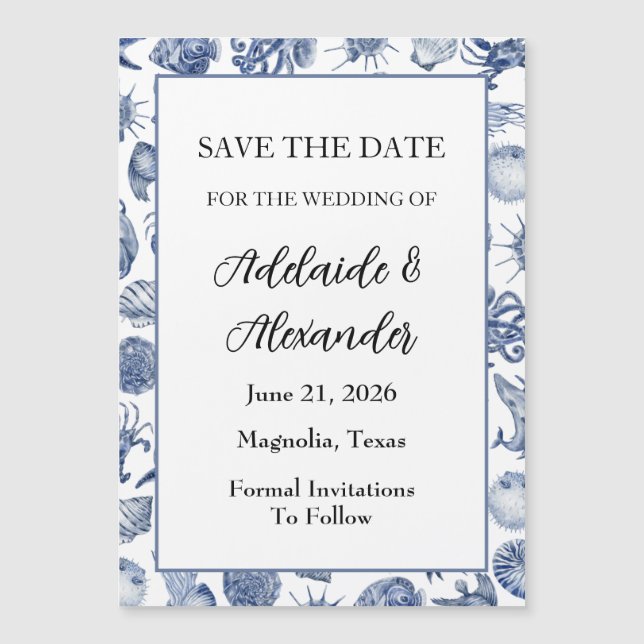 Blue Coastal Wedding Magnetic Invitation (Front)