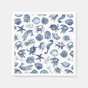 Blue Coastal Wedding Paper Napkin