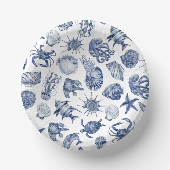 Blue Coastal Wedding Paper Plate (Front)