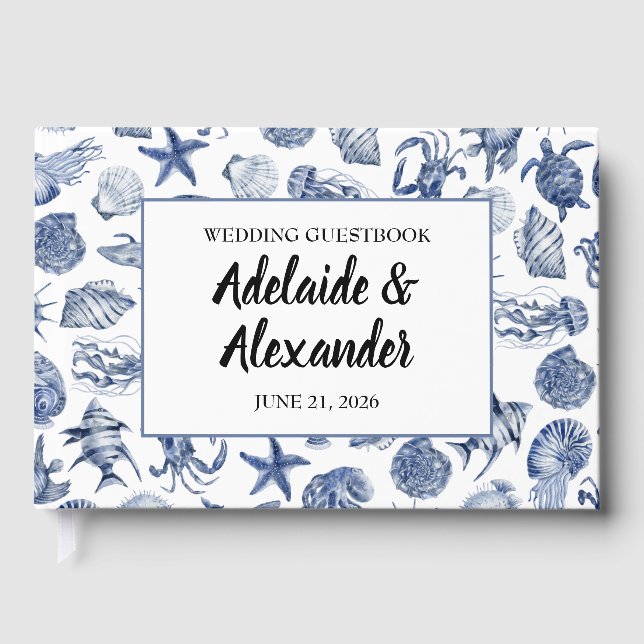 Blue Coastal Wedding Reception Guest Book (Front)