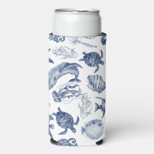 Blue Coastal Wedding Seltzer Can Cooler