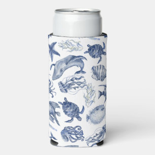 Blue Coastal Wedding Seltzer Can Cooler