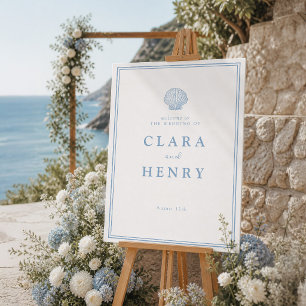 Blue Coastal Wedding Welcome Sign