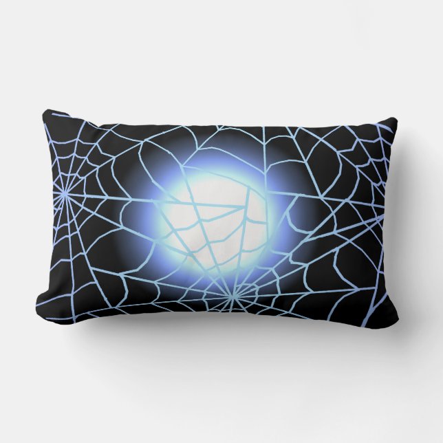 Blue Cobwebs Against a Full Moon Lumbar Pillow (Front)