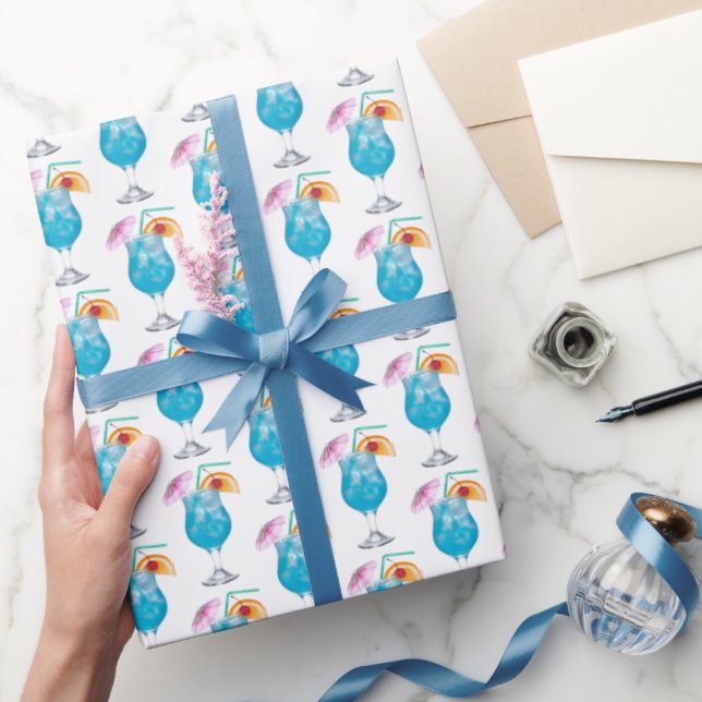 Blue Cocktail Drinks On White Wrapping Paper (Gifting)