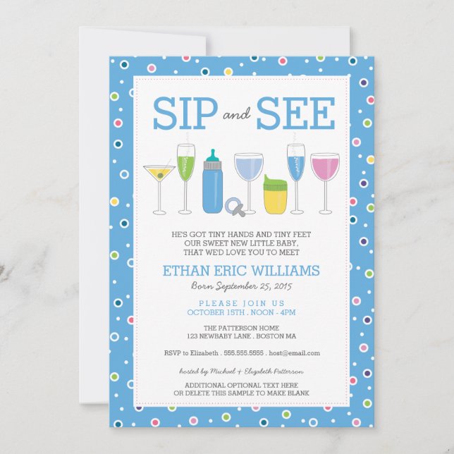 Blue Cocktail New Baby Boy Sip and See Invitation (Front)