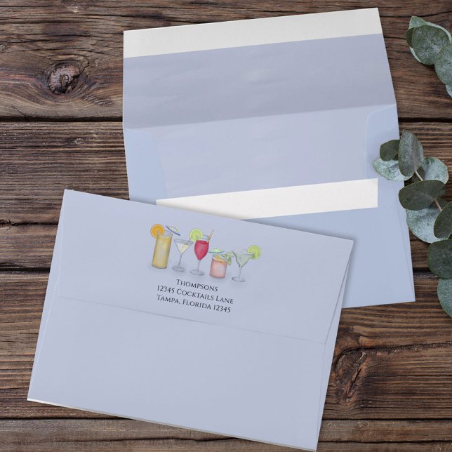 Blue Cocktail Party Return Address Custom Envelope (Creator Uploaded)