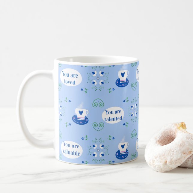 Blue Coffe-cup Themed Affirmations Mug (With Donut)