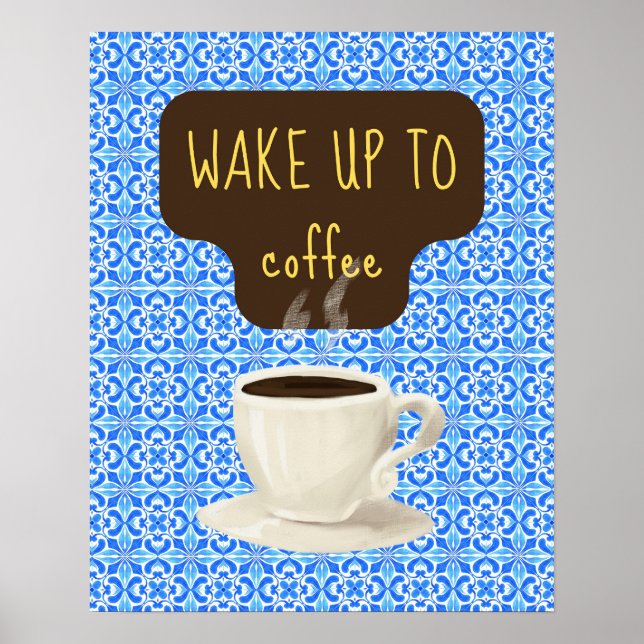 Blue Coffee Art Print, Retro Nostalgic Coffee   Poster (Front)