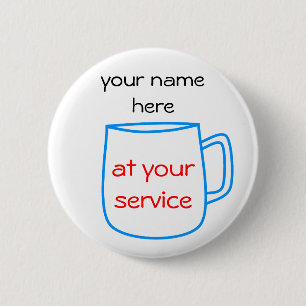 Blue coffee cup name tag 2 inch round button