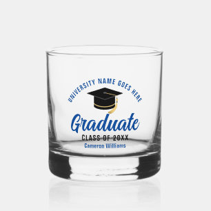 Blue College Graduation Personalized Graduate Name Whiskey Glass