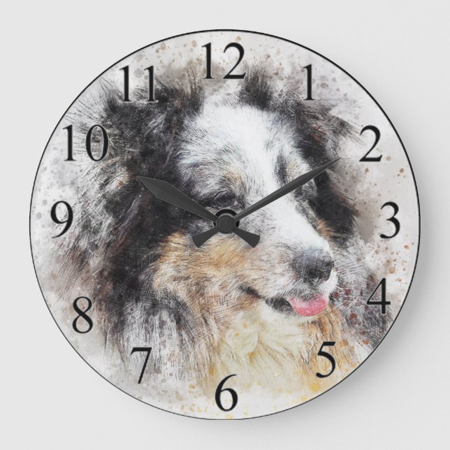 Blue Collie Large Clock (Front)