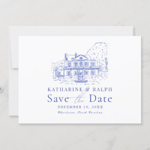 Blue Colonial House/Mansion/Manor Save the Date Invitation