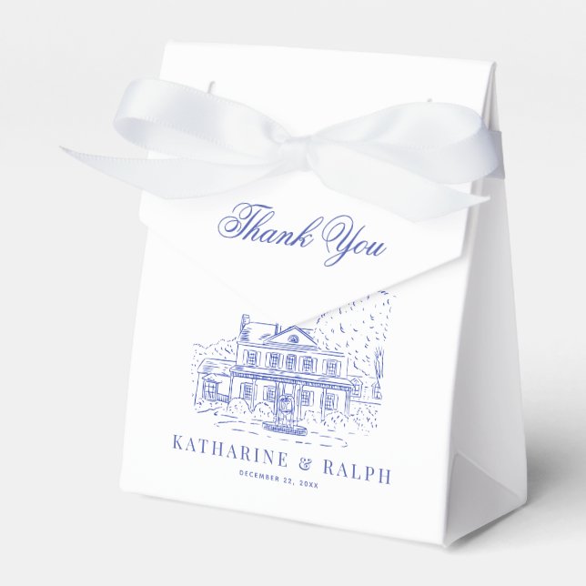 Blue Colonial House/Mansion/Manor Wedding Favor Box (Front Side)