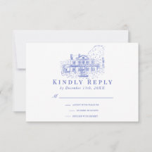 Blue Colonial House/Mansion/Manor Wedding RSVP
