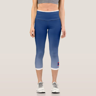 Blue Color Gradient with Laos Flag Capri Leggings