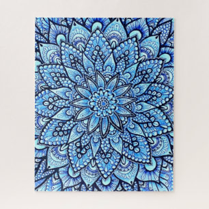 Blue Color Pencil Mandala Design Original Art  Jigsaw Puzzle