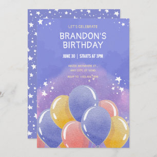 Blue colorfull balloons birthday  invitation