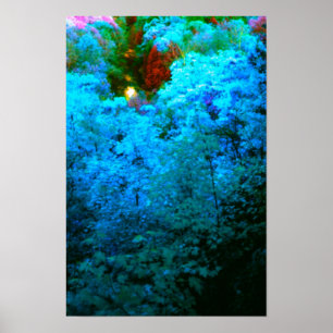 Blue Colorized Autumn Leaves Poster