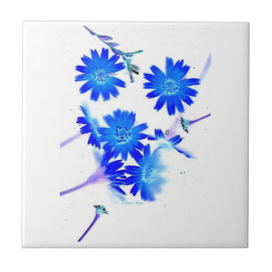 Blue colorized wild flowers scattered design tile