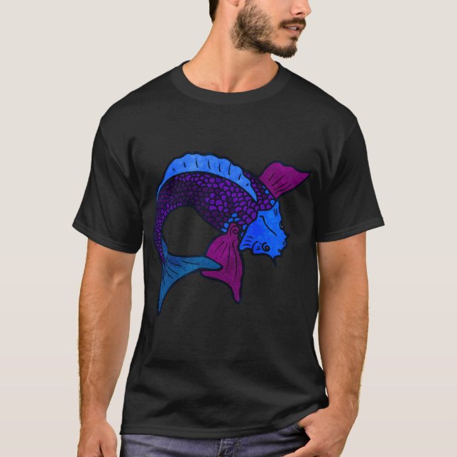 Blue Colour Beautiful Fish Design T-Shirt (Front)
