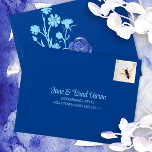 Blue Colour Change Flowers Pre-addressed RSVP Envelope