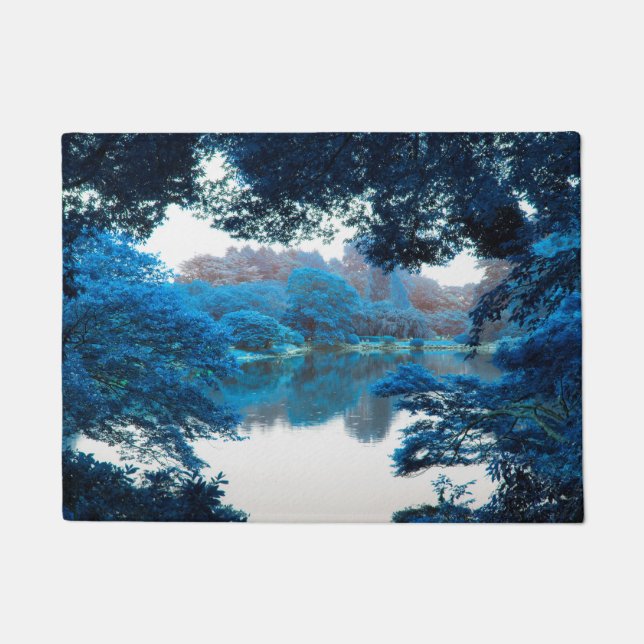 Blue colour effected cool, unique nature, lake doormat (Front)