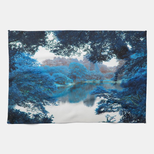 Blue colour effected cool, unique nature, lake kitchen towel (Horizontal)