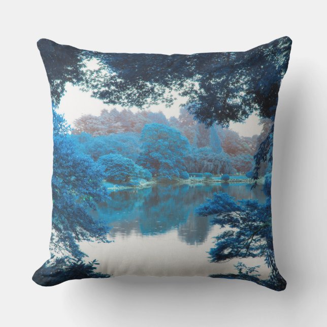 Blue colour effected cool, unique nature, lake outdoor pillow (Front)
