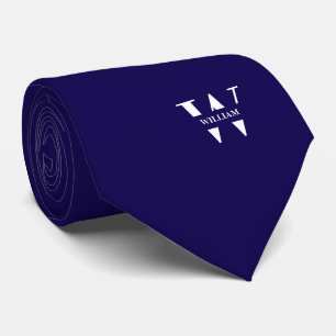 Blue Colour Elegant Monogram + Name Tie