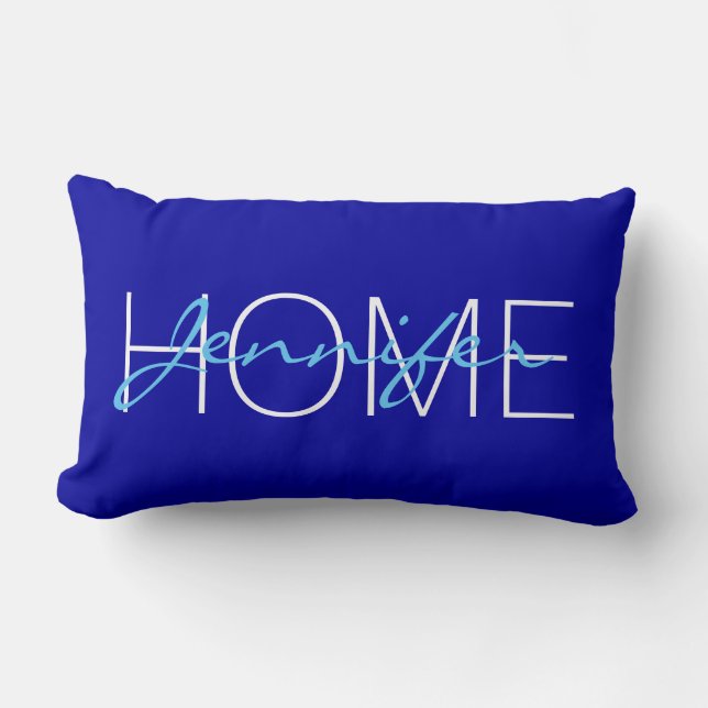 blue colour home monogram lumbar pillow (Front)