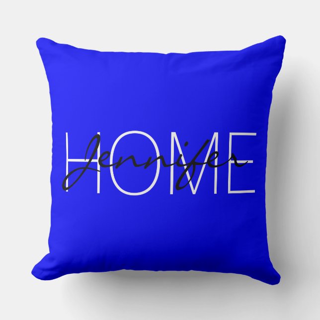 Blue colour home monogram throw pillow (Front)