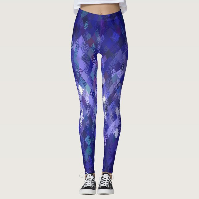 Blue Colour-Mix Harlequin Pattern Leggings (Front)
