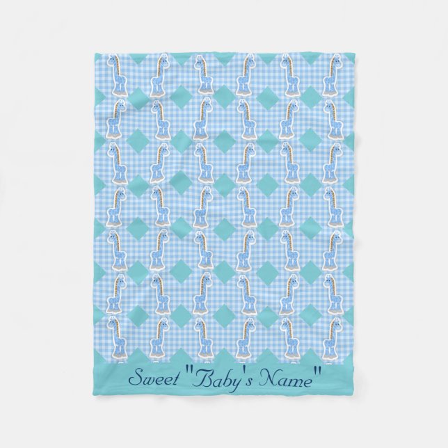 Blue Colour Quilt Giraffes Design Fleece Blanket (Front)